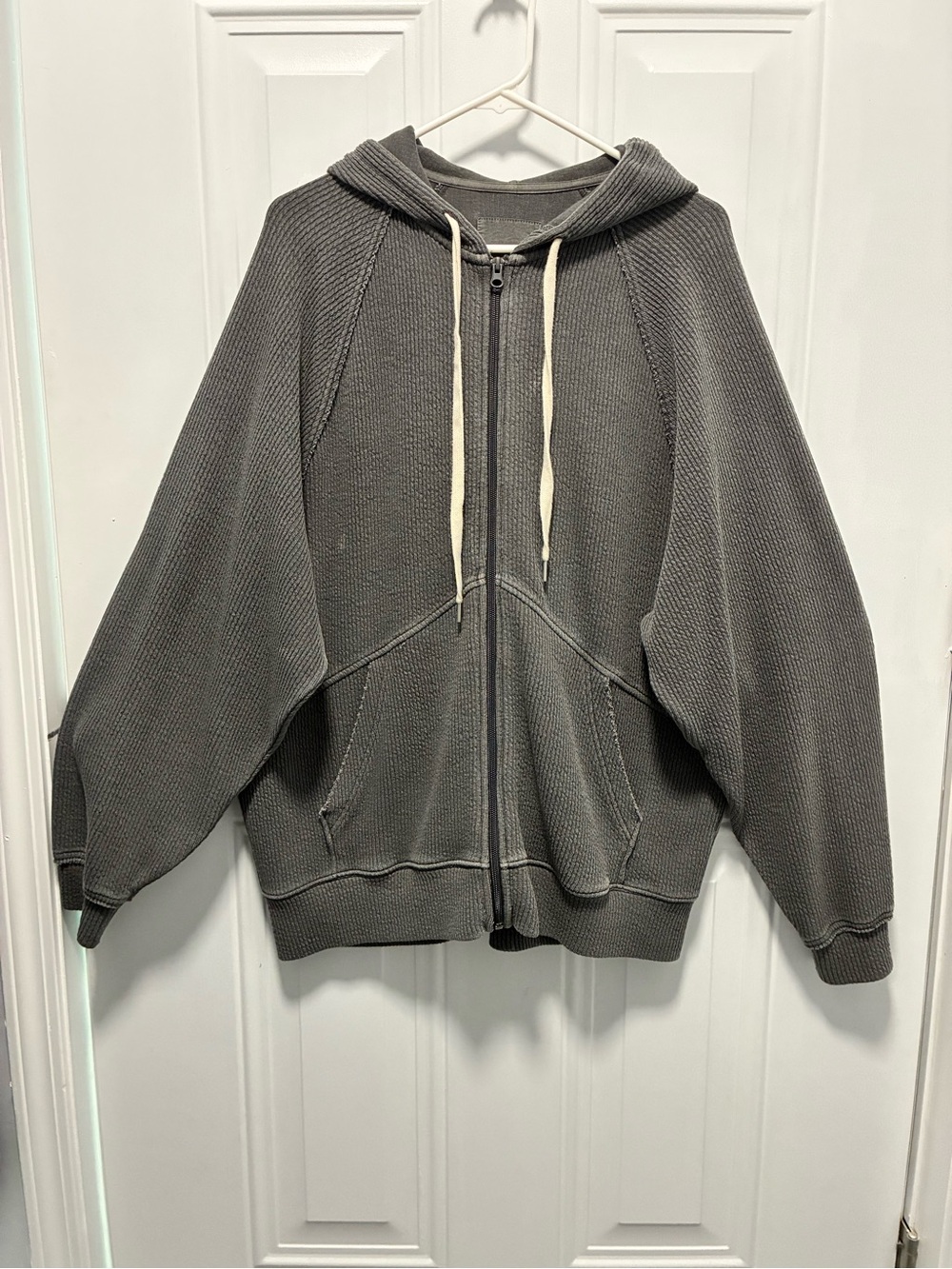 Aerie Womens Full Zip Ribbed Hoodie Gray Jacket